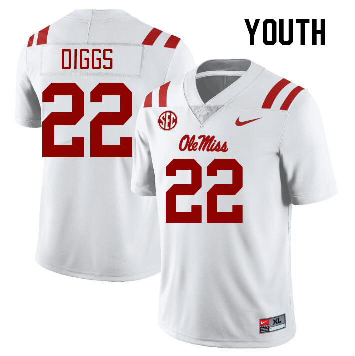 Youth #22 Logan Diggs Ole Miss Rebels College Football Jerseys Stitched-White